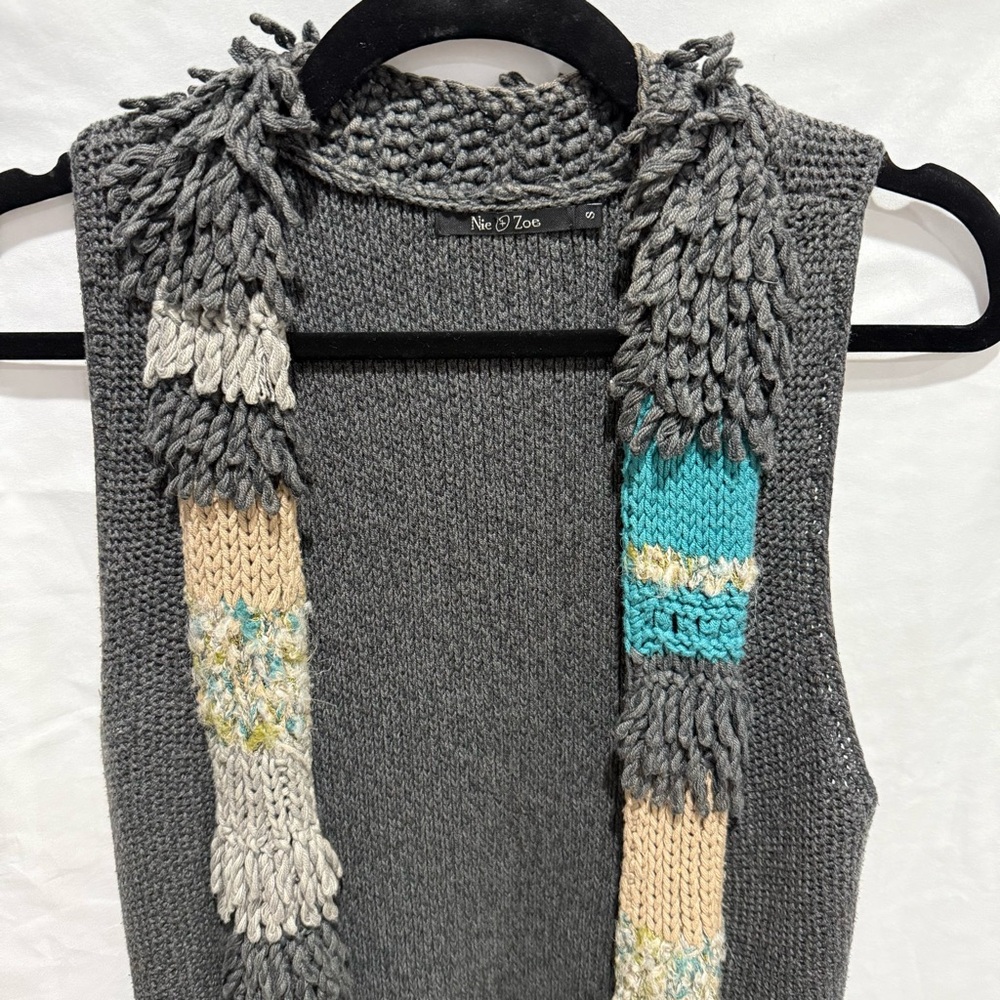 Nic + Zoe Knit Sweater Vest Cardigan Fringe Hem Women’s Small Festival Layering - Picture 4 of 15